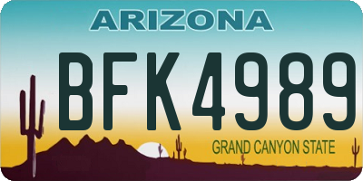 AZ license plate BFK4989
