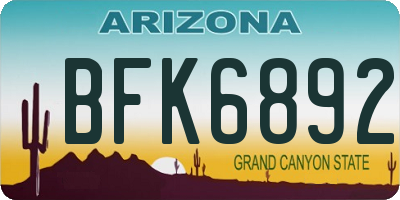 AZ license plate BFK6892