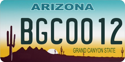 AZ license plate BGC0012