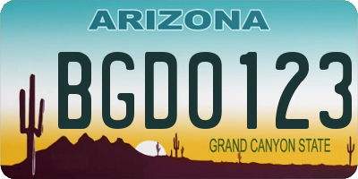 AZ license plate BGD0123