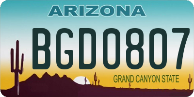 AZ license plate BGD0807