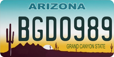 AZ license plate BGD0989