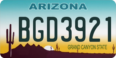 AZ license plate BGD3921