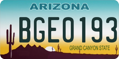 AZ license plate BGE0193
