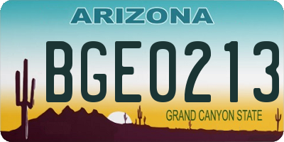 AZ license plate BGE0213