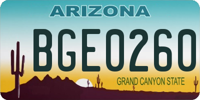 AZ license plate BGE0260