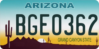 AZ license plate BGE0362