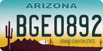 AZ license plate BGE0892