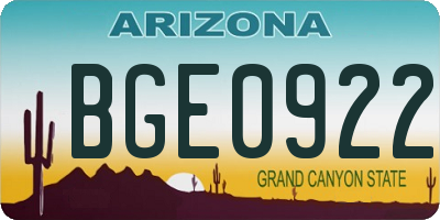 AZ license plate BGE0922