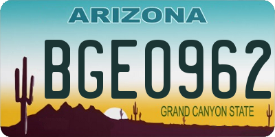 AZ license plate BGE0962