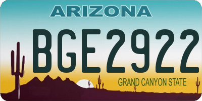 AZ license plate BGE2922
