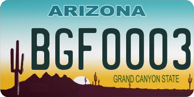 AZ license plate BGF0003