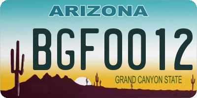 AZ license plate BGF0012