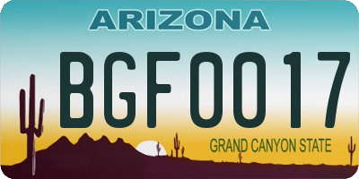 AZ license plate BGF0017