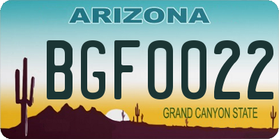 AZ license plate BGF0022