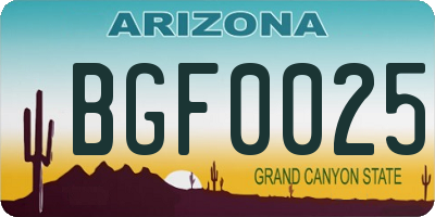 AZ license plate BGF0025