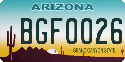 AZ license plate BGF0026