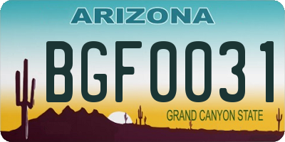 AZ license plate BGF0031