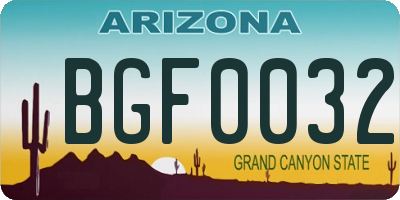 AZ license plate BGF0032