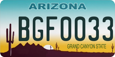 AZ license plate BGF0033