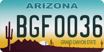 AZ license plate BGF0036