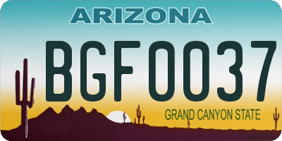 AZ license plate BGF0037