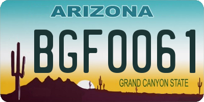AZ license plate BGF0061