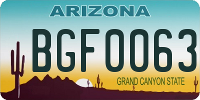 AZ license plate BGF0063