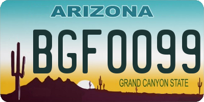 AZ license plate BGF0099