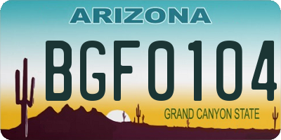 AZ license plate BGF0104