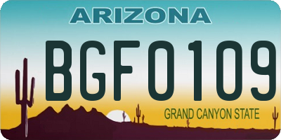 AZ license plate BGF0109