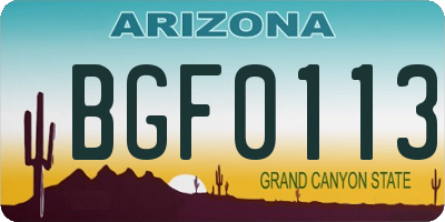 AZ license plate BGF0113