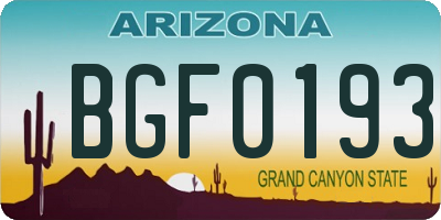 AZ license plate BGF0193