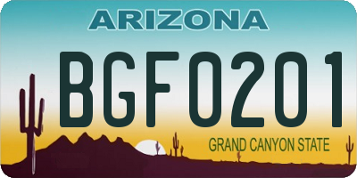 AZ license plate BGF0201