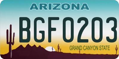 AZ license plate BGF0203