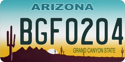 AZ license plate BGF0204