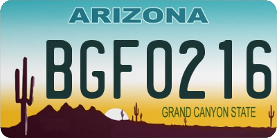 AZ license plate BGF0216