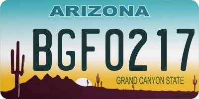 AZ license plate BGF0217