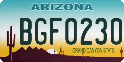 AZ license plate BGF0230