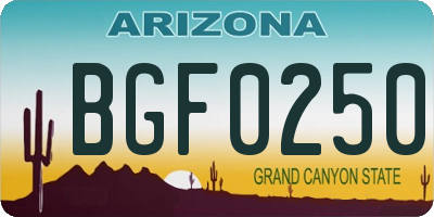 AZ license plate BGF0250
