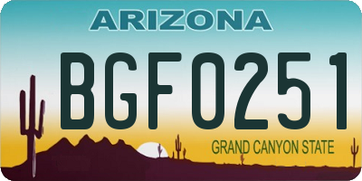 AZ license plate BGF0251