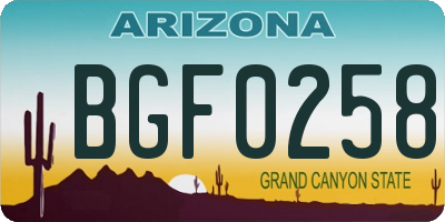 AZ license plate BGF0258