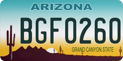 AZ license plate BGF0260
