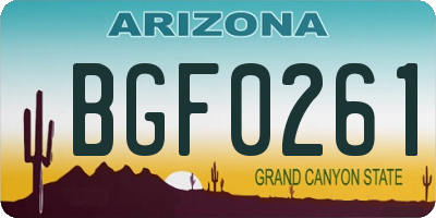 AZ license plate BGF0261