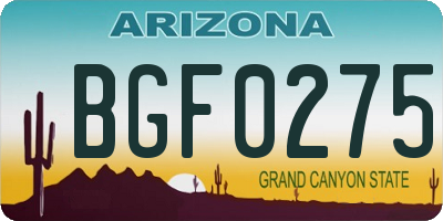AZ license plate BGF0275