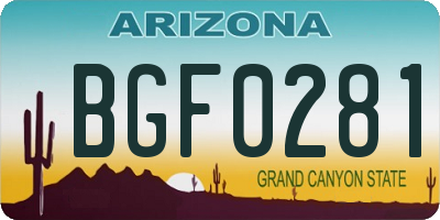 AZ license plate BGF0281