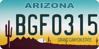 AZ license plate BGF0315