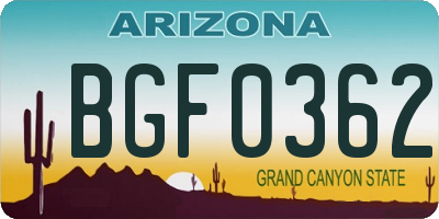 AZ license plate BGF0362