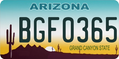 AZ license plate BGF0365