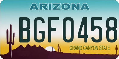 AZ license plate BGF0458